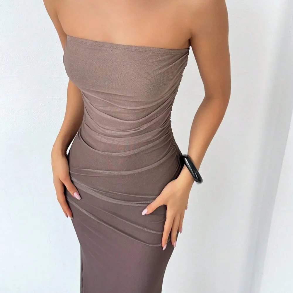 Multicolor Elegant Women's American Style Gradient Mesh Strapless Bodycon Dress - Picture 7 of 7